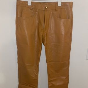 Mens Leather Pants Trouser Jeans Tan Thick Cowhide Waist 40